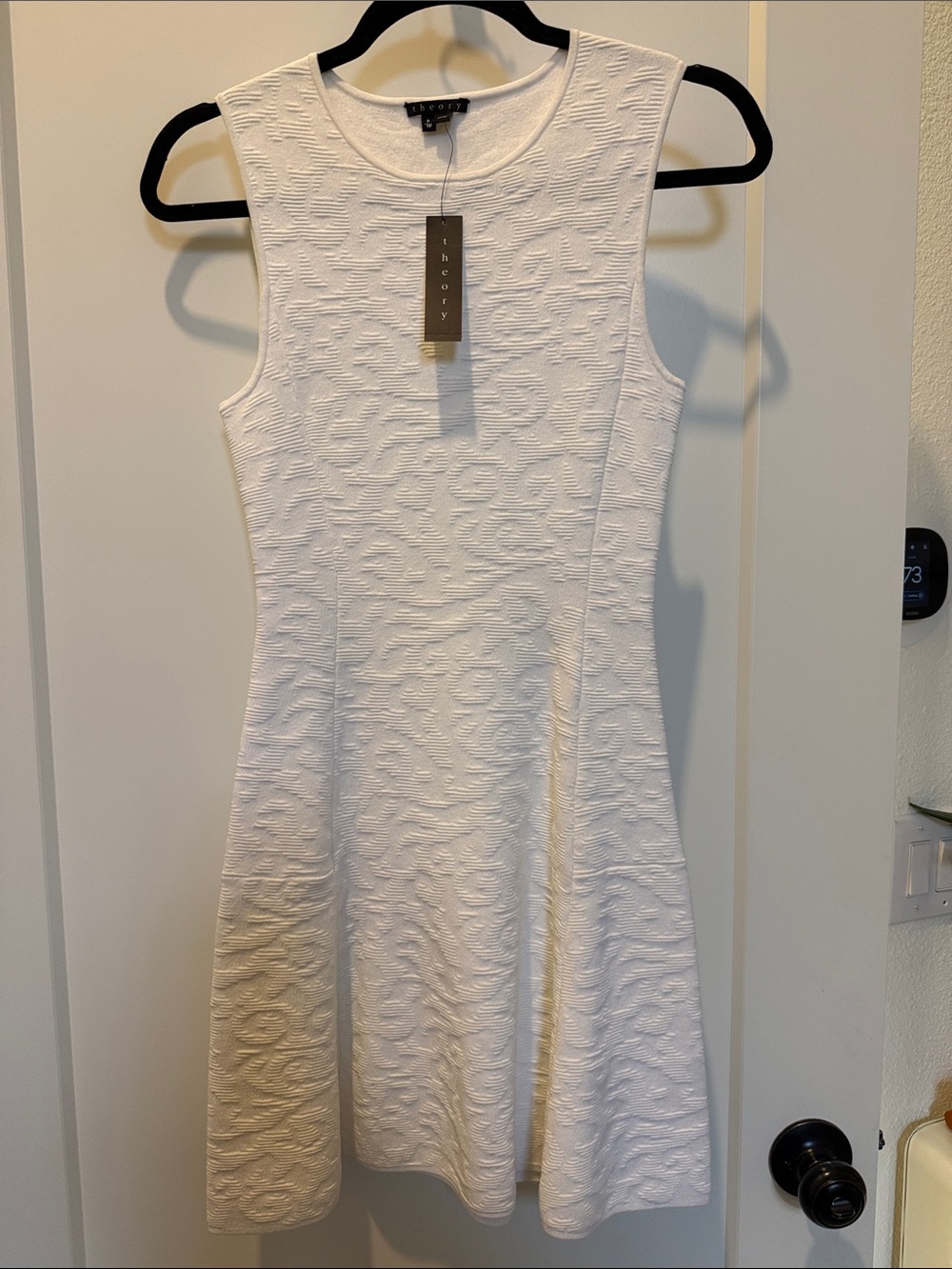 NWT Theory White Textured Sleeveless A-Line Mini Dress